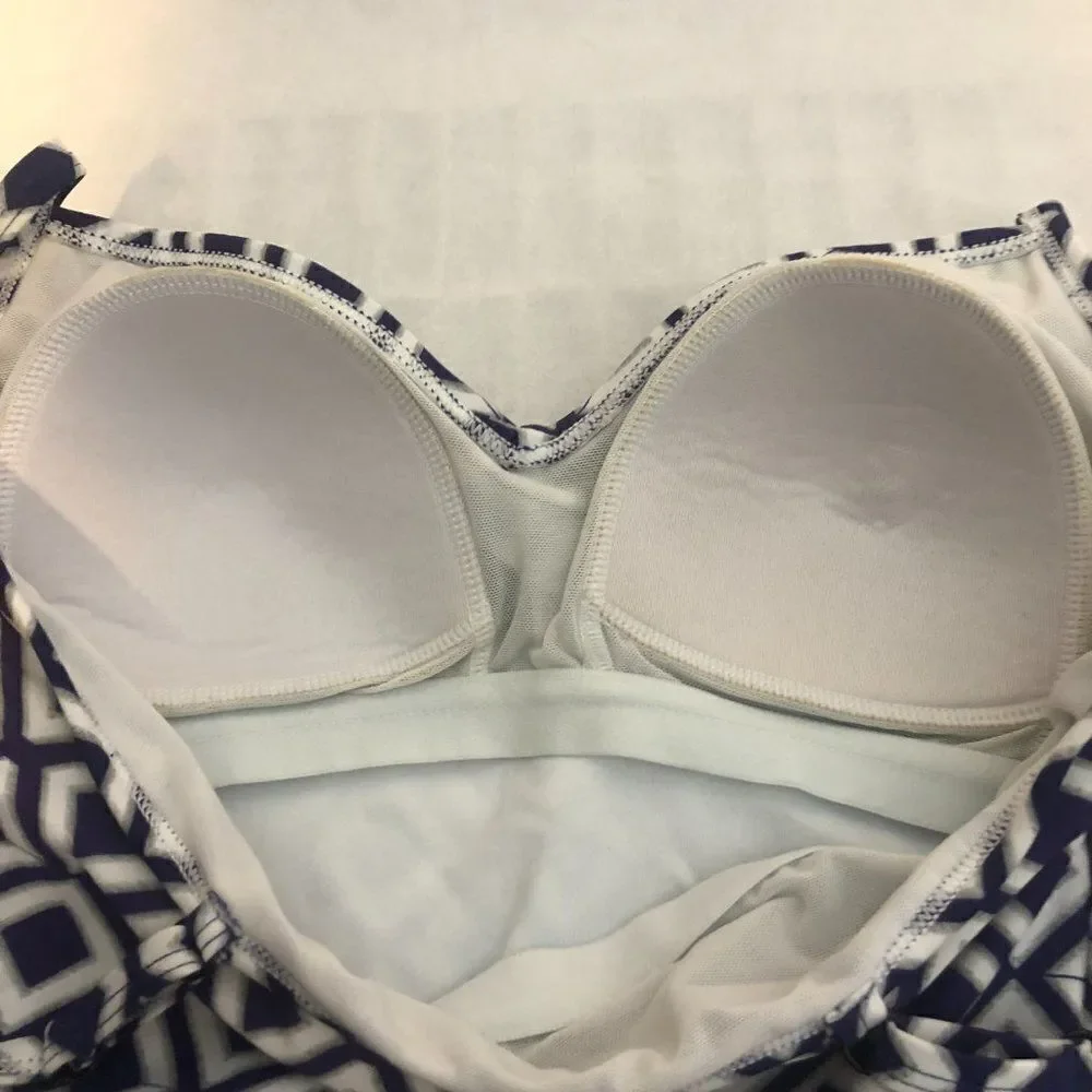 Croft & Barrow Women's Swim Tankini Top Size 10 Purple, Gray & White Diamond Pat